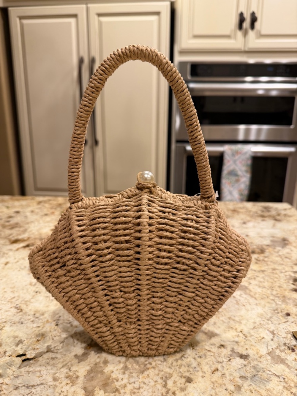 Alessia Woven Straw Shell Handbag in Natural Tan - Picture 2 of 8